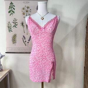 Sheer Pink Leopard Mesh Mini Slip Dress Sexy Gyaru Y2k Trashy McBling Bimbo S